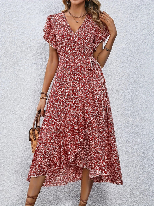 CM | maxi vestido vaporoso con mangas y cintura fruncidas