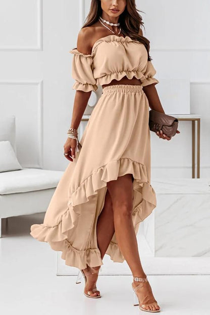 CM | Traje vestido midi sin hombros