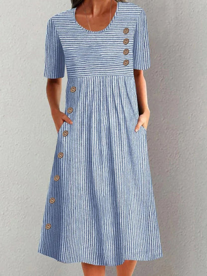 CM | Vestido midi casual de rayas y manga corta