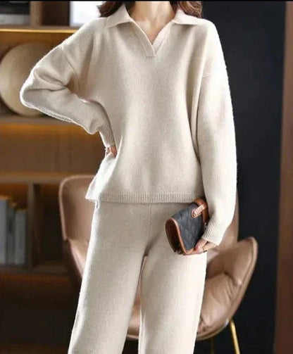 CM | 2 piezas señoras oversize chándal polo cuello jersey y pantalones