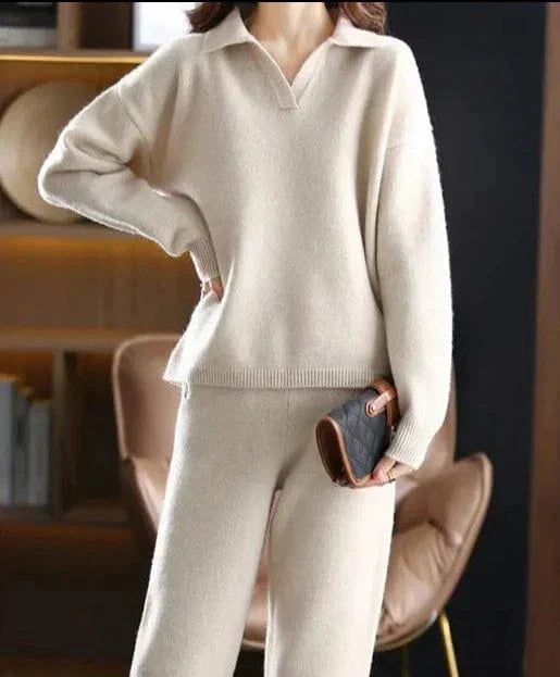 CM | 2 piezas señoras oversize chándal polo cuello jersey y pantalones