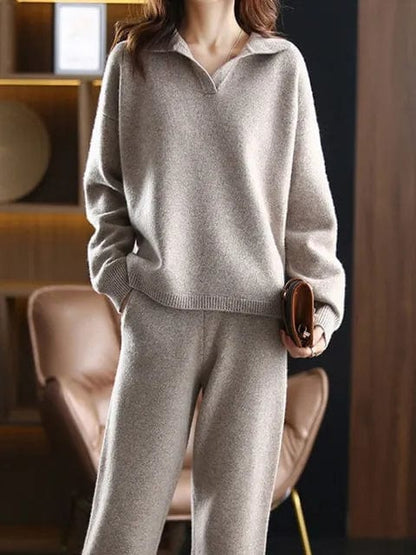 CM | 2 piezas señoras oversize chándal polo cuello jersey y pantalones