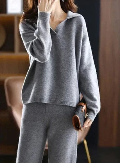 CM | 2 piezas señoras oversize chándal polo cuello jersey y pantalones