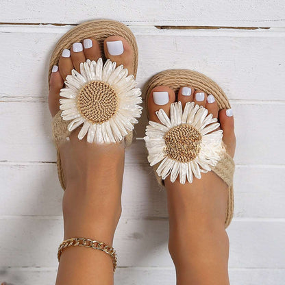 CM | Sandalias planas de mujer bohemias casuales con flor