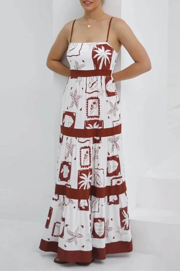 CM | Elegante maxi vestido con volantes y estampado floral