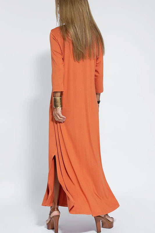 CM | Mujeres Casual Cuello en V Color Sólido Maxi Vestido