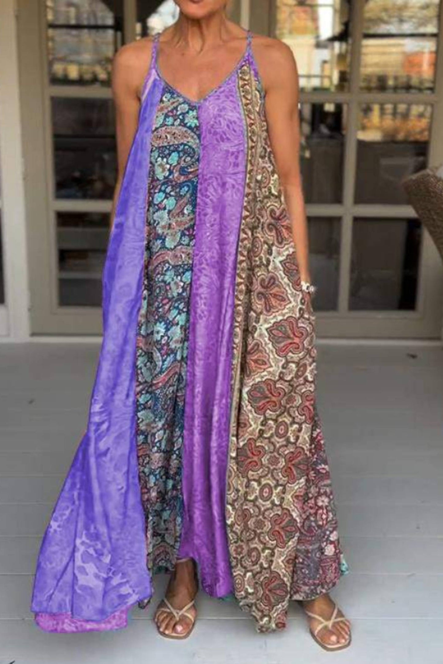 CM | Vestido de fiesta suelto estampado único con dobladillo ancho maxi vestido