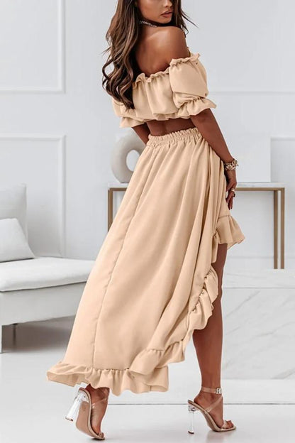 CM | Traje vestido midi sin hombros
