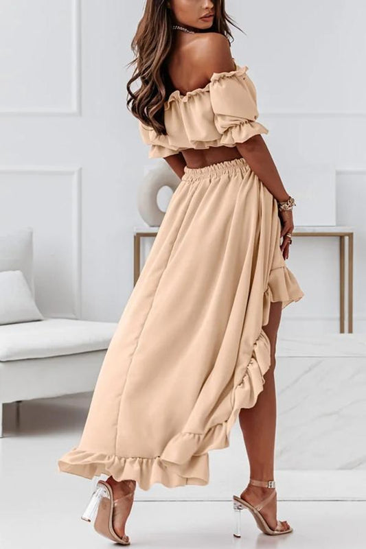 CM | Traje vestido midi sin hombros
