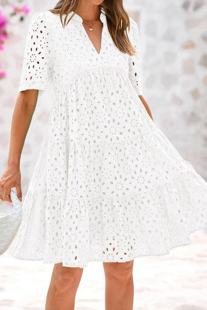 CM | Cuello en V de Mujer Manga Corta Hueco Mini Vestido de Vacaciones
