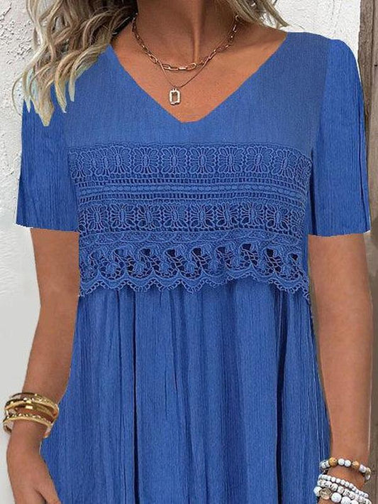 CM | Azul Vestido midi monocolor de manga corta