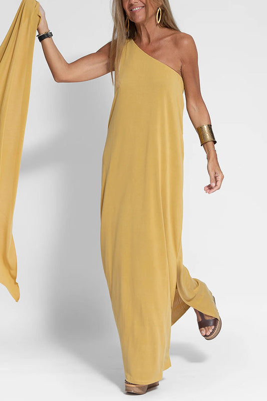 CM | Vestido maxi de un hombro con abertura relajada, impecable y libre