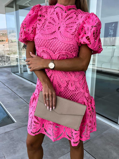 CM | elegante vestido midi para mujer con mangas abullonadas