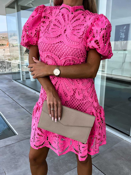 CM | elegante vestido midi para mujer con mangas abullonadas