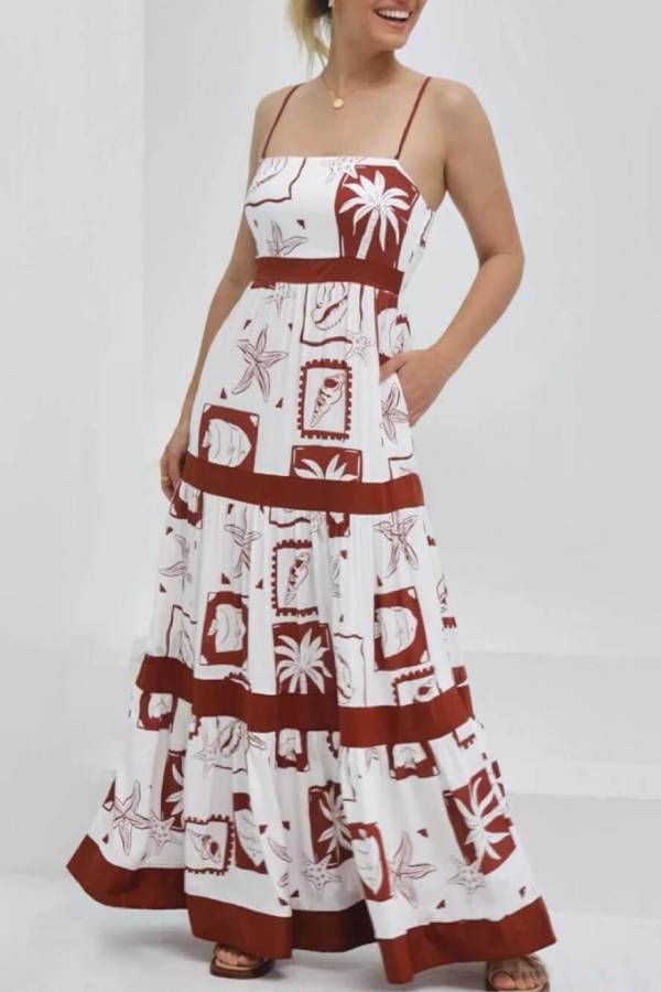 CM | Elegante maxi vestido con volantes y estampado floral