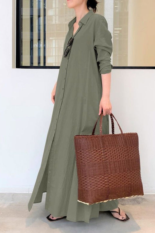 CM | Manga Larga Vestido Largo Casual Sencillo
