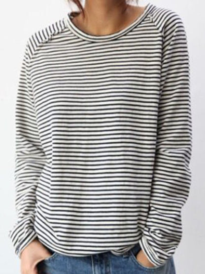 CM Blusa básica de algodón blanco y negro de manga larga