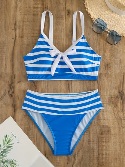 CM | Bikini sexy con estampado de rayas y nudo en V