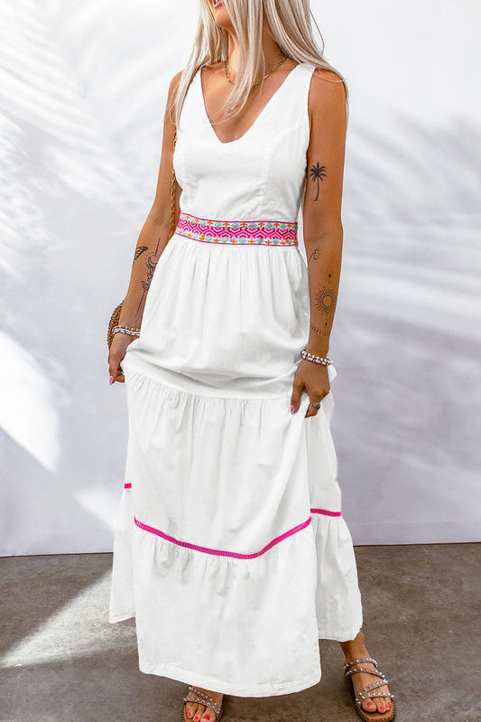 CM | maxi vestido sin mangas con escote en V en contraste