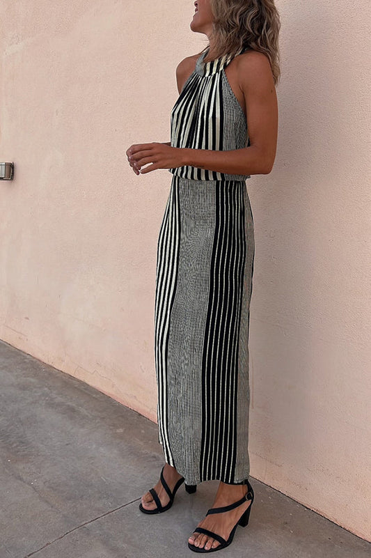 CM | One More Chance Vestido midi de rayas con cintura ajustable