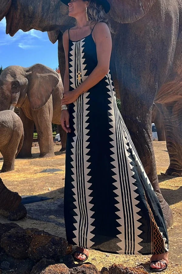 CM | Take A Trip Maxi Vestido con estampado étnico sin espalda y línea A