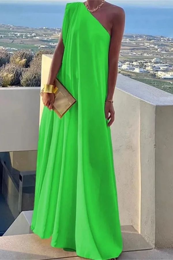 CM | Elegante maxi vestido asimétrico para mujer con un hombro