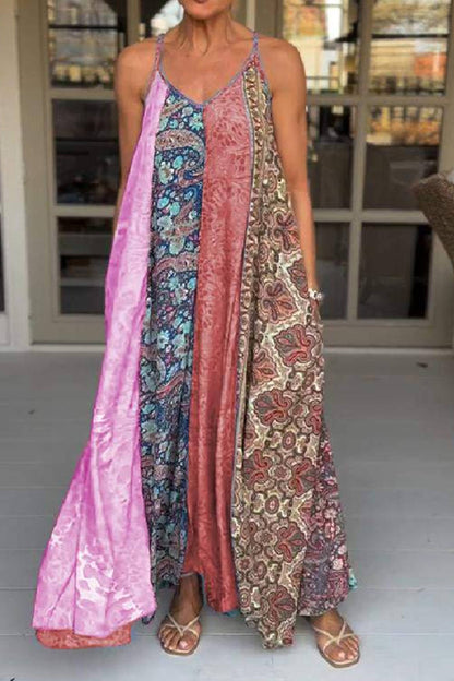 CM | Vestido de fiesta suelto estampado único con dobladillo ancho maxi vestido