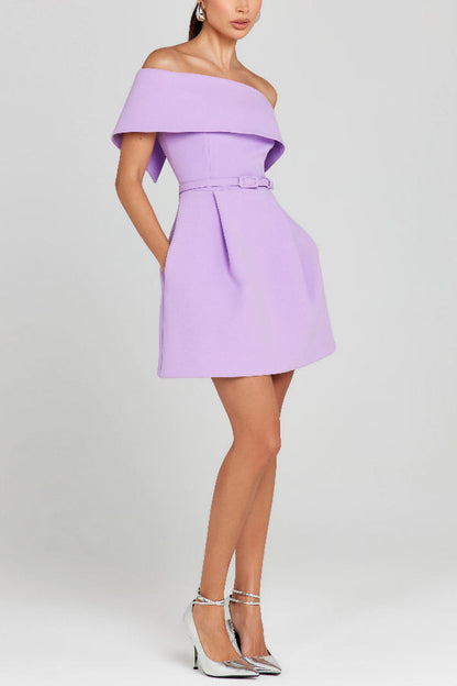 CM | Elegante Noche Solapa Bandeau Cinturón Desmontable Bolsillo Mini Vestido