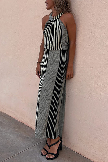 CM | One More Chance Vestido midi de rayas con cintura ajustable