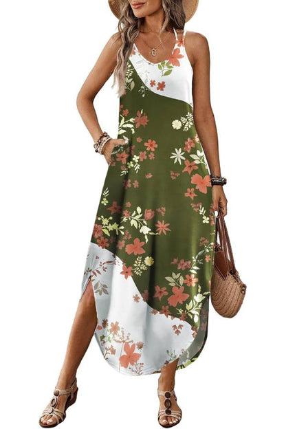 CM | Casual V-cuello halter hendidura bohemio playa resort maxi vestido