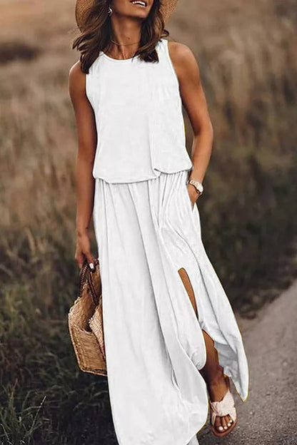 CM | Giselle Vestido maxi de corte holgado con abertura