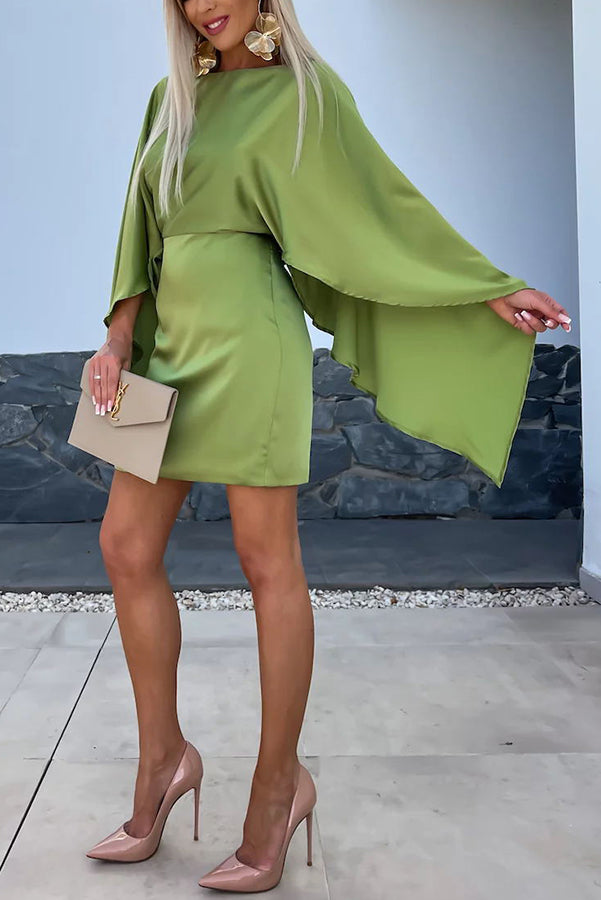 CM | Hermosas Alas Satén Mariposa Mangas Cintura Elástica Formal Mini Vestido