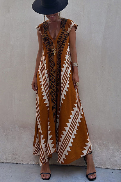 CM | Beach dates maxi vestido estampado étnico en línea A