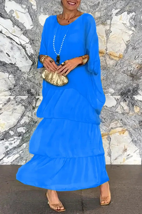 CM | maxi vestido de rayas suelto con escote redondo en color sólido