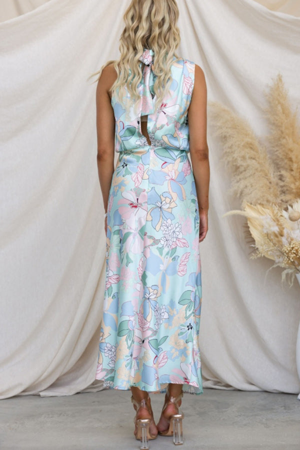 CM | Love In The Garden Maxi Vestido Floral con Cuello Halter y Cintura Elástica