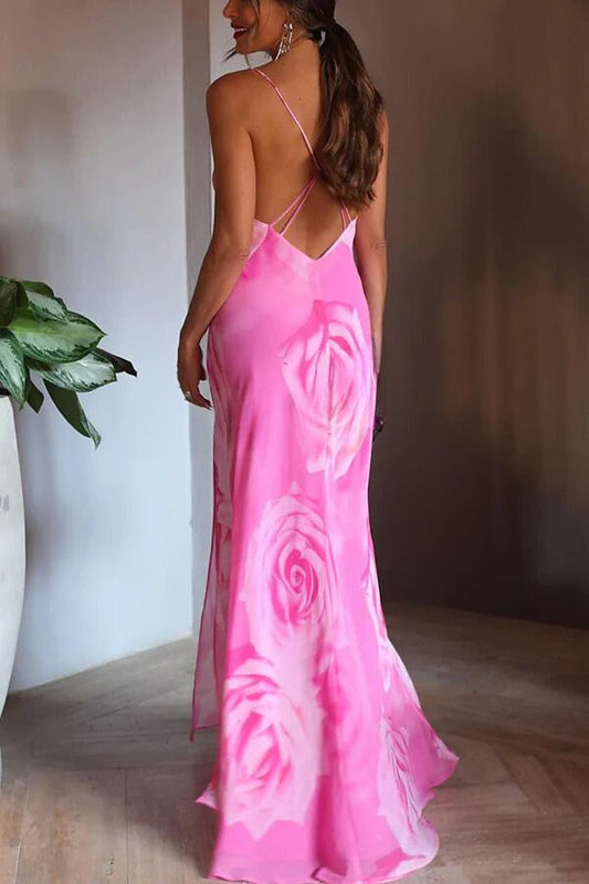 CM | You Get The Picture Maxi Vestido Floral con Cuello de Vaca y Aberturas