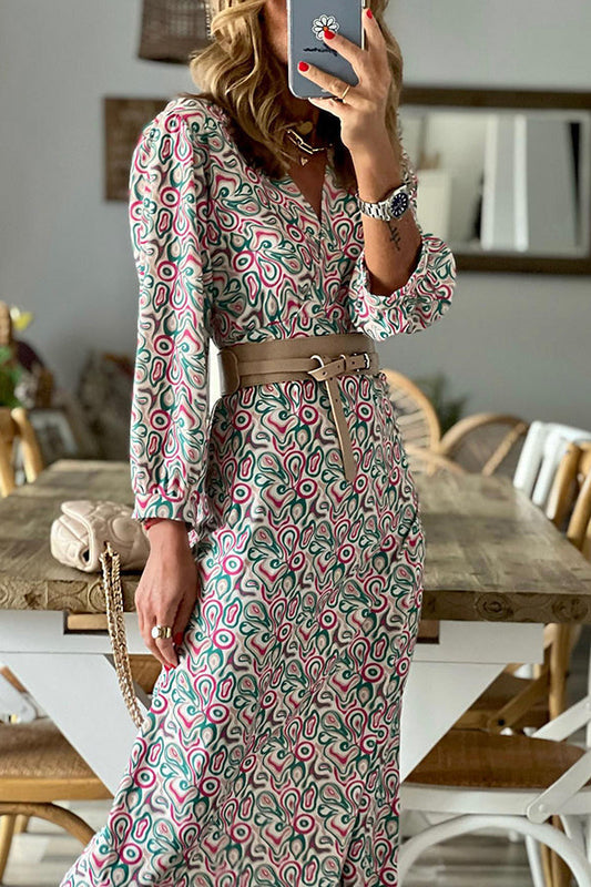 CM | Vestido midi multiestampado con cuello en V