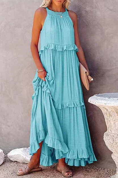 CM | Vittoria Vestido maxi halter fruncido con volantes