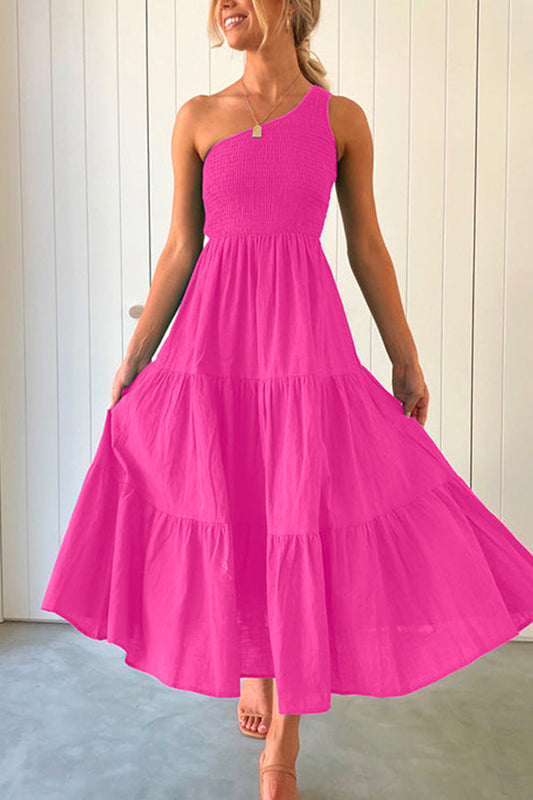 CM | maxi vestido sin hombros, sin mangas y con volantes
