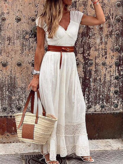 CM | maxi vestido de mujer con escote en V y encaje