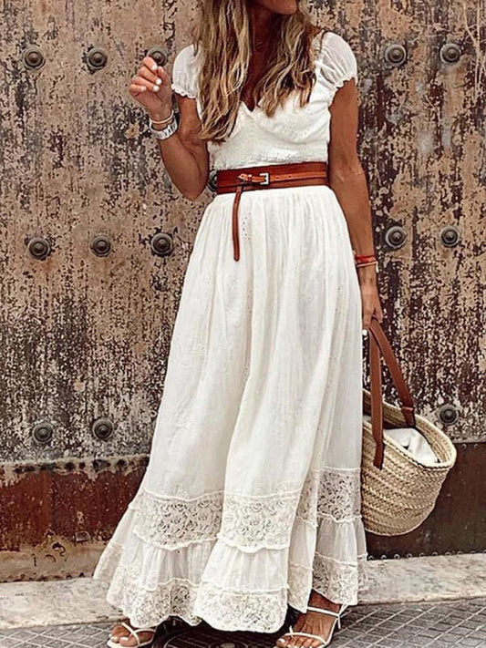 CM | maxi vestido de mujer con escote en V y encaje