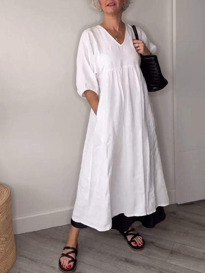 CM | Elegancia relajada maxi vestido con cuello en V