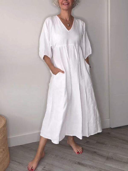 CM | Elegancia relajada maxi vestido con cuello en V