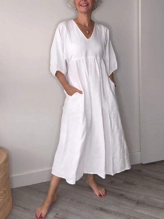 CM | Elegancia relajada maxi vestido con cuello en V