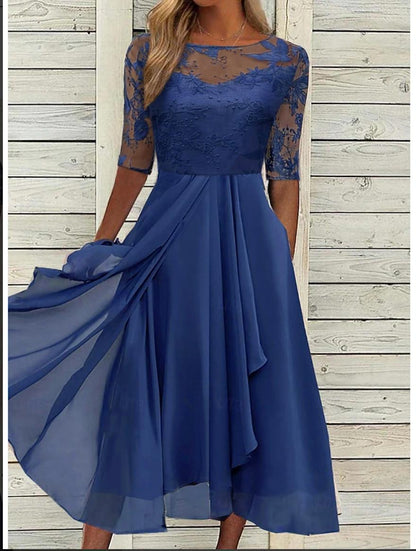 CM | Azul Escote redondo Vestido midi monocolor