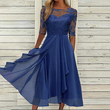 CM | Azul Escote redondo Vestido midi monocolor