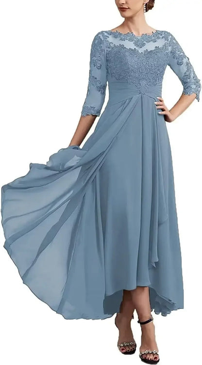 CM | maxi vestido de gasa con mangas transparentes de largo midi