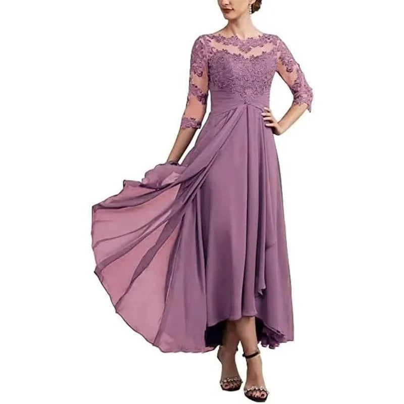CM | maxi vestido de gasa con mangas transparentes de largo midi