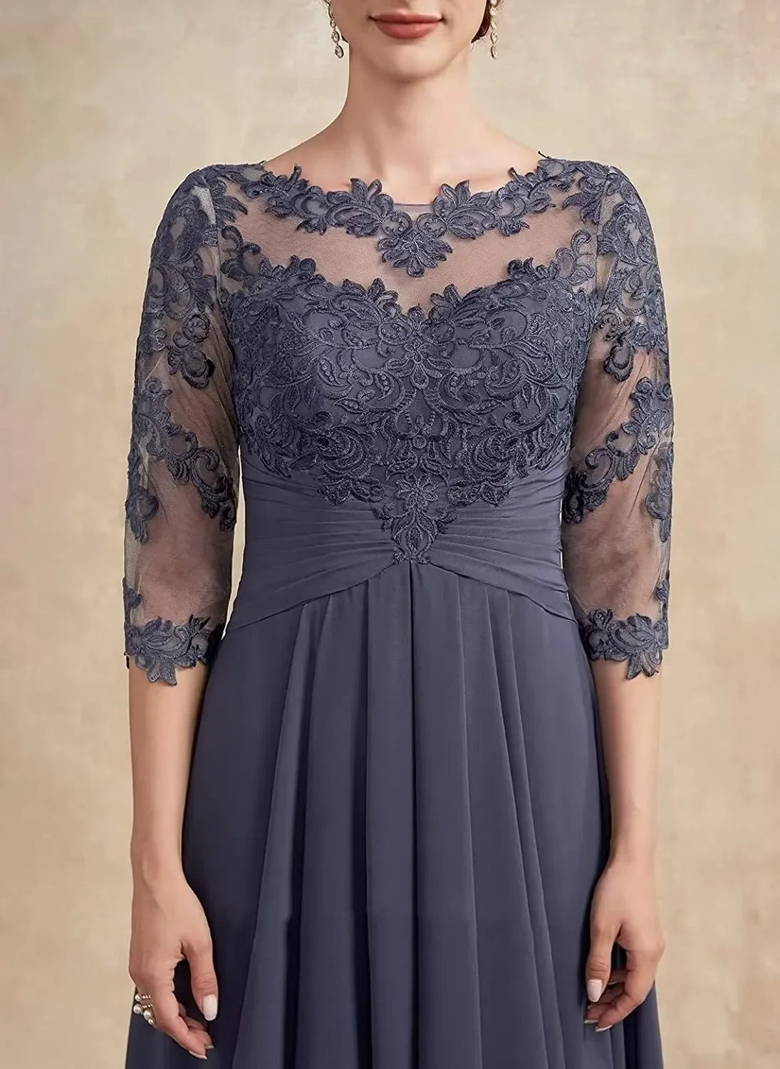 CM | maxi vestido de gasa con mangas transparentes de largo midi
