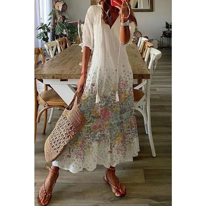 CM | Elegante maxi vestido suelto de algodón y lino 1 + 1 GRATIS